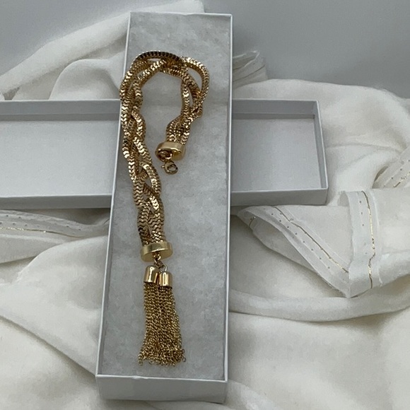 Gold-Tone Braided Bracelet With Two Attached Tassels - Picture 1 of 13